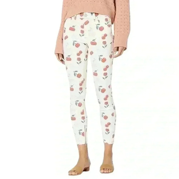 BLANKNYC The Bond Mid-Rise Skinny Jeans  25 Off White  Artsy Cherry Print NWT - Picture 1 of 13